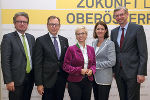 Präsentierten die zukunftsweisende gemeinsame Ausschreibung der Steiermark und Oberösterreich im Bereich Smarte Mobilität: Die Landesräte Drexler, Buchmann, Hummer und Strugl (v.l.) und FFG-Geschäftsführerin Henrietta Egerth (4.v.l.)
