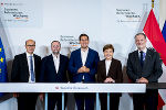 Bund, Länder und Gemeinden tagten in Wien: Johannes Pressl (Gemeindebund), Staatssekretär Sepp Schellhorn, Staatssekretär Alexander Pröll, Landtagspräsidentin Brigitta Pallauf (Salzburg) und Landtagspräsident Gerald Deutschmann (Steiermark) (v.l.)