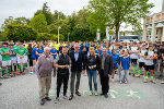 Moderator Sepp Reich, Direktor Wolfgang Fank (Land- und forstwirtschaftliche Fachschule Kirchberg am Walde), Landeshauptmann Mario Kunasek, die Mitorganisatorin der Sommersportspiele, Claudia Drexler und Landesschulinspektor Johannes Hütter (v.l.) © Land Steiermark/Binder; bei Quellenangabe honorarfrei