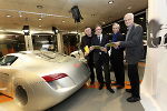 v.l.: Eberhard Schrempf (Creative Industries Styria | designforum Steiermark), Christian Buchmann (Landesrat für Wirtschaft, Europa und Kultur), Gerhard Heufler (Studiengangsleiter Industrial Design), Gerhard Rüsch (Finanzstadtrat, Stadt Graz)