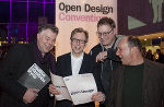 Eberhard Schrempf (GF Creative Industries Styria), Christian Buchmann (Landesrat für Wirtschaft, Europa und Kultur), Gerin Trautenberger (Kurator), Ronen Kadushin (Designer, Keynotespeaker Convention 2011) © Creative Industries Styria