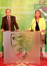 Wirtschaftslandesrat Christian Buchmann und Finanzlandesrätin Bettina Vollath kurbeln mit der Winterbauoffensive die Bauwirtschaft im Winter an. © Landespressedienst