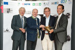 v.l.: Univ.-Prof. Helmut Jaberg (Institut für Hydraulische Strömungsmaschinen), Landesrat Johann Seitinger, Landesrat Dr. Christian Buchmann, Bernhard Puttinger (GFECO WORLD STYRIA). © Eco World Styria
