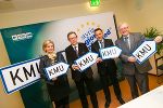 v.l.: Eva Burtscher (Securo Zaunbau), LR Christian Buchmann, Burkhard Moser (c.c.com), Burghard Kaltenbeck (SFG). © Frankl