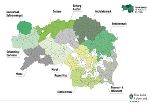 Die neue Struktur für den steirischen Tourismus mit elf Erlebnisregionen (weiß gefärbte Gemeinden sind keine Tourismus-Gemeinden und nicht Teil der neuen Tourismusverbände).