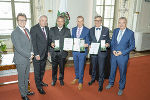 Bundesminister Martin Polaschek, LH Hermann Schützenhöfer, Franz Titschenbacher, Josef Pesserl, Josef Herk, LH-Stv. Anton Lang (v.l.). © LandSteiermark/Fischer; bei Quellenangabe honorarfrei