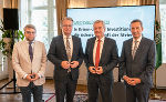 Klubobmann LAbg. Hannes Schwarz, LH Christopher Drexler, LH-Stv. Anton Lang und LAbg. Andreas Kinsky (v.l.) präsentierten das Landesbudget für 2023. © Land Steiermark/Andreas Resch; Verwendung bei Quellenangabe honorarfrei