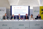 Graf, Purrer, Seitinger, Spath, Müller-Mezin und Schaller bei der heutigen Pressekonferenz im Medienzentrum Steiermark. 