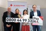 Präsentation der 24-Stunden-Notfall-Hotline „PsyNot“: Michael Koren (Gesundheitsfonds Steiermark), Landesrätin Juliane Bogner-Strauß, Landesrätin Doris Kampus und Günter Klug (Psychosoziale Dienste Steiermark) (v.l.). © Land Steiermark/Robert Binder; Verwendung bei Quellenangabe honorarfrei